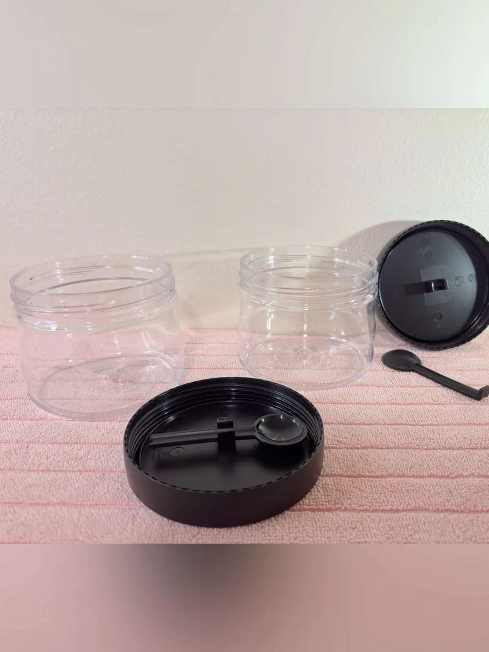 2Tupperware Counterscaping Dry Container 19oz Jar and Spoon Clear with Black Lid